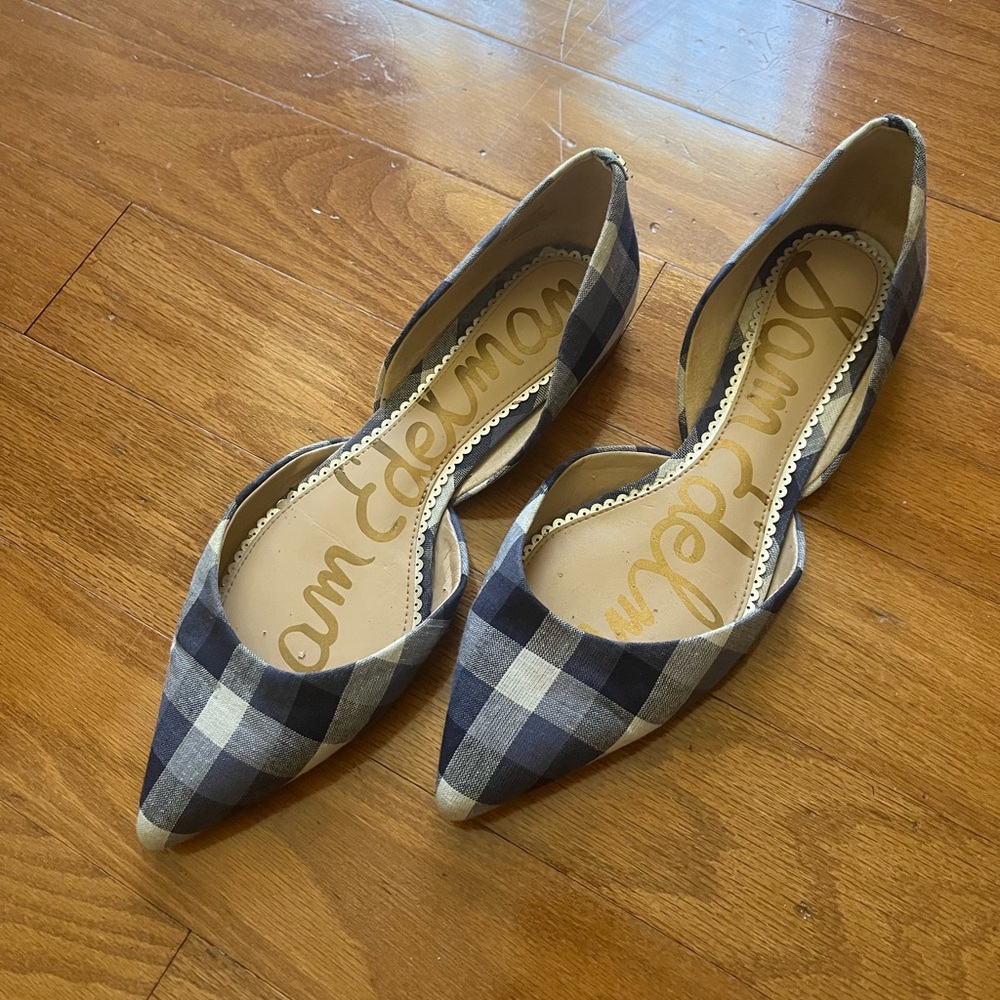 Sam Edelman Rodney Flat Navy Gingham Blue White Checkered Print